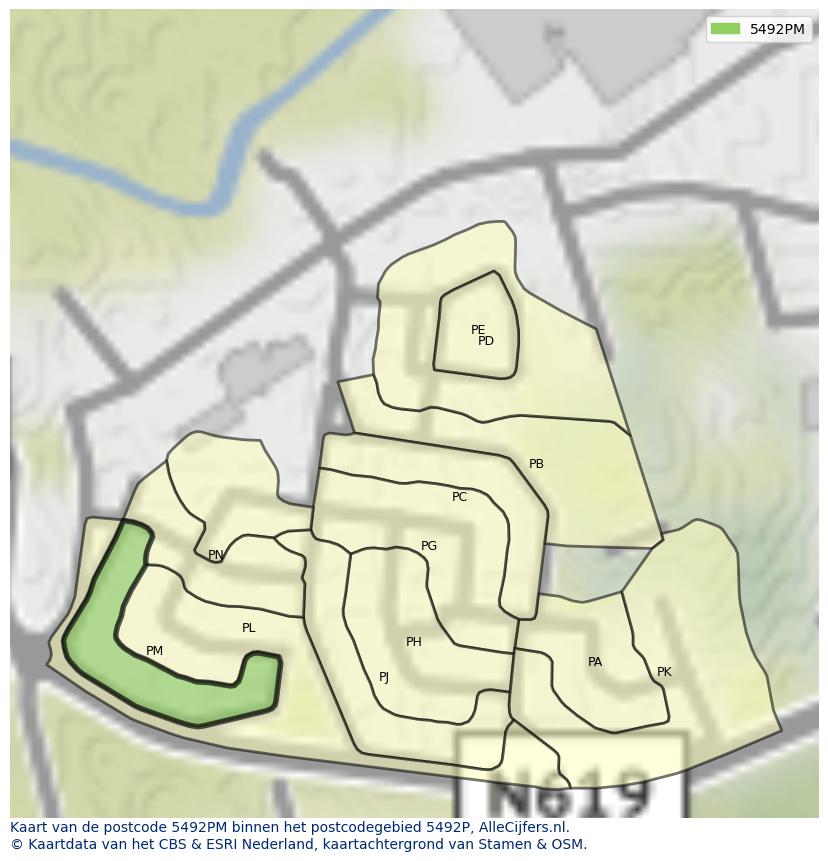 Afbeelding van het postcodegebied 5492 PM op de kaart.