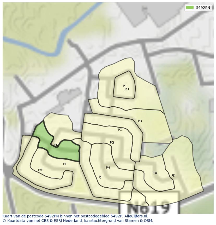 Afbeelding van het postcodegebied 5492 PN op de kaart.