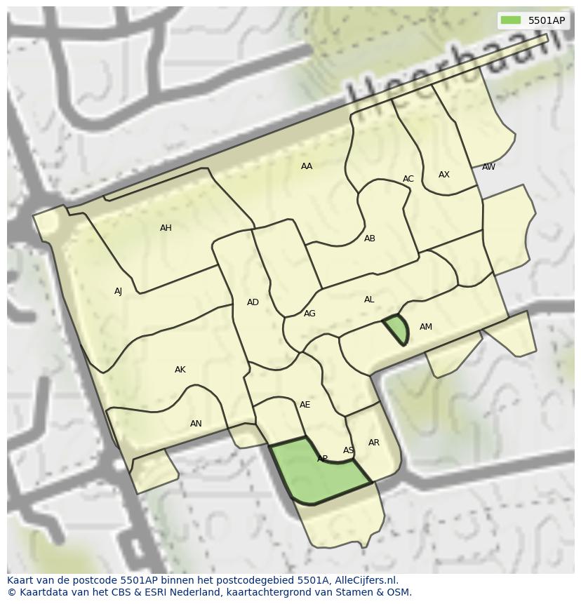 Afbeelding van het postcodegebied 5501 AP op de kaart.