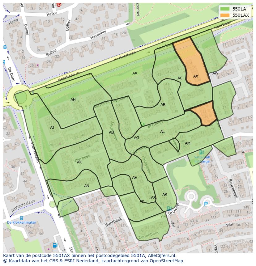 Afbeelding van het postcodegebied 5501 AX op de kaart.