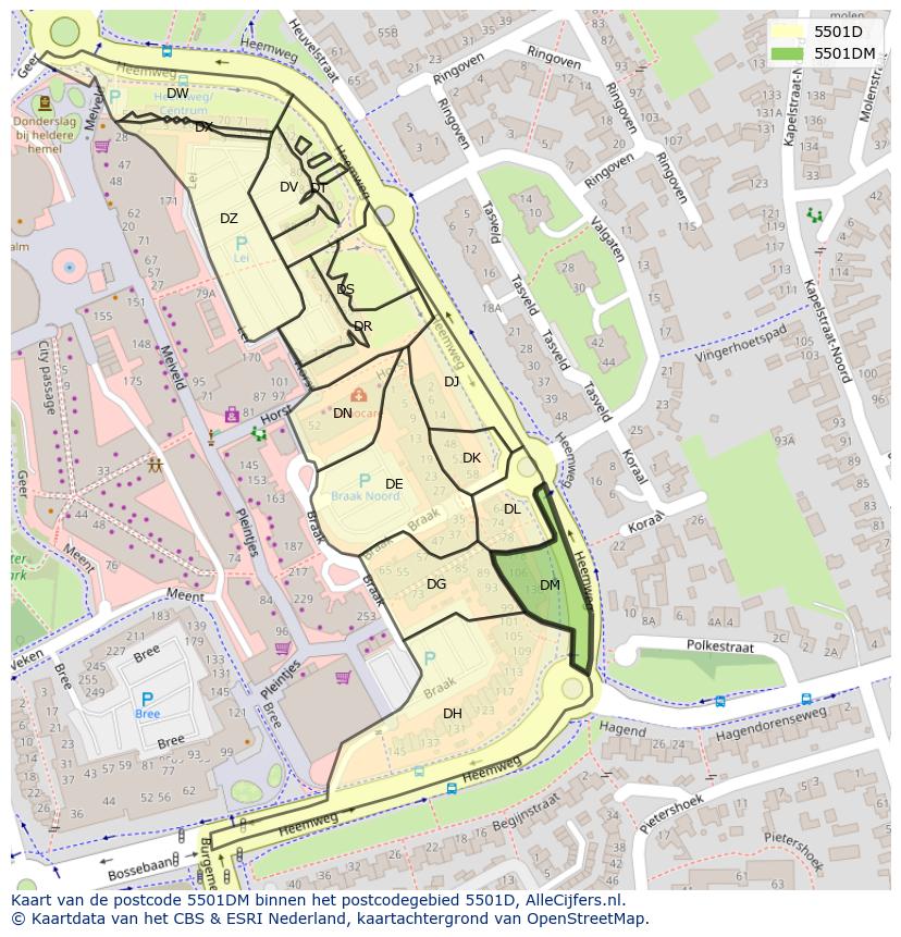 Afbeelding van het postcodegebied 5501 DM op de kaart.