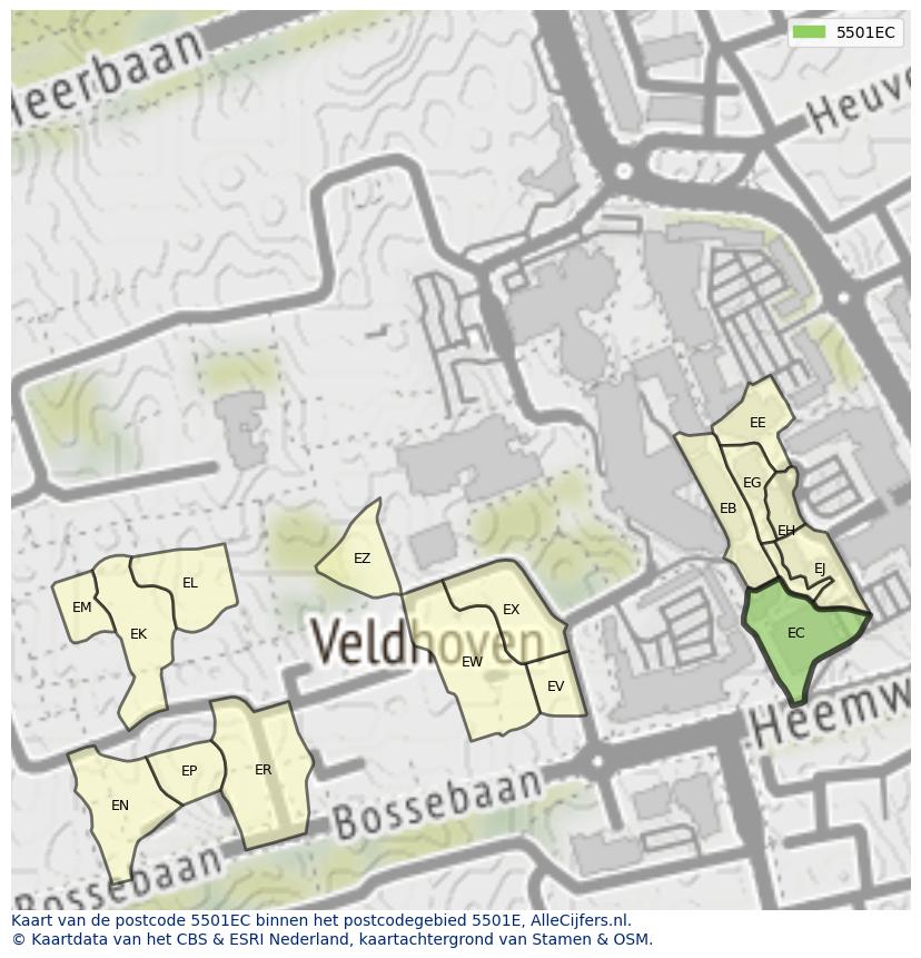 Afbeelding van het postcodegebied 5501 EC op de kaart.