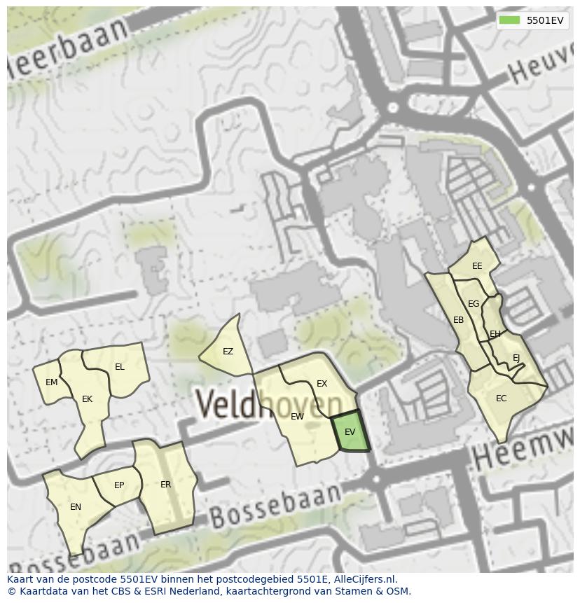 Afbeelding van het postcodegebied 5501 EV op de kaart.