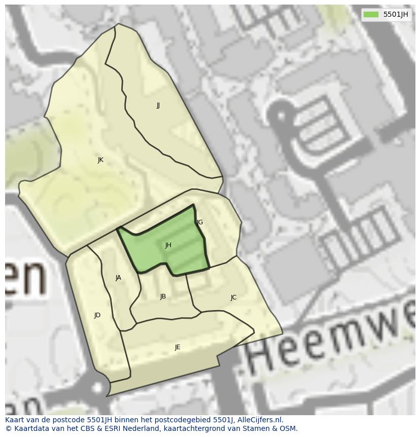 Afbeelding van het postcodegebied 5501 JH op de kaart.