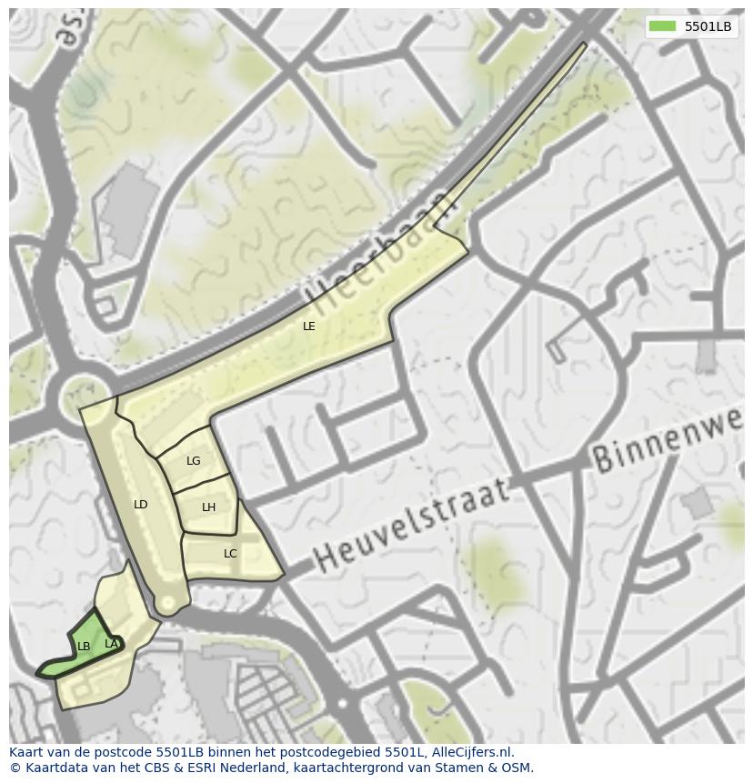 Afbeelding van het postcodegebied 5501 LB op de kaart.