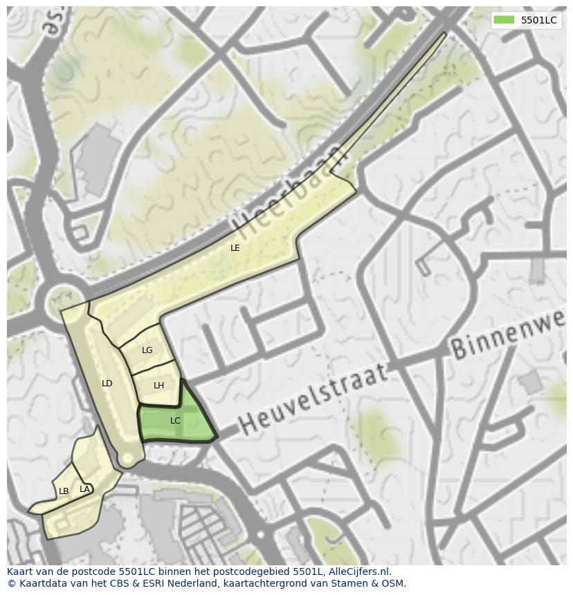 Afbeelding van het postcodegebied 5501 LC op de kaart.