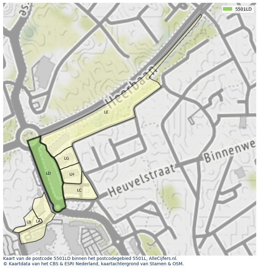 Afbeelding van het postcodegebied 5501 LD op de kaart.