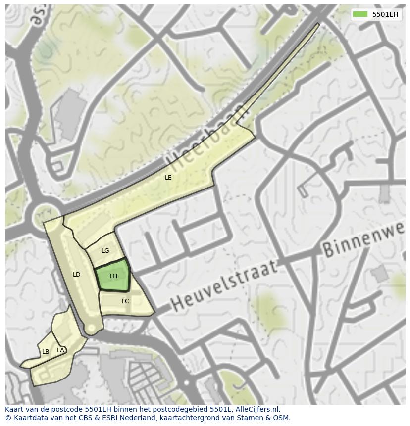 Afbeelding van het postcodegebied 5501 LH op de kaart.