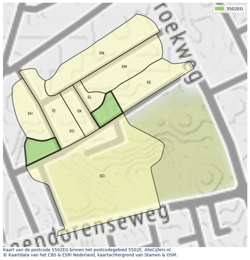 Afbeelding van het postcodegebied 5502 EG op de kaart.