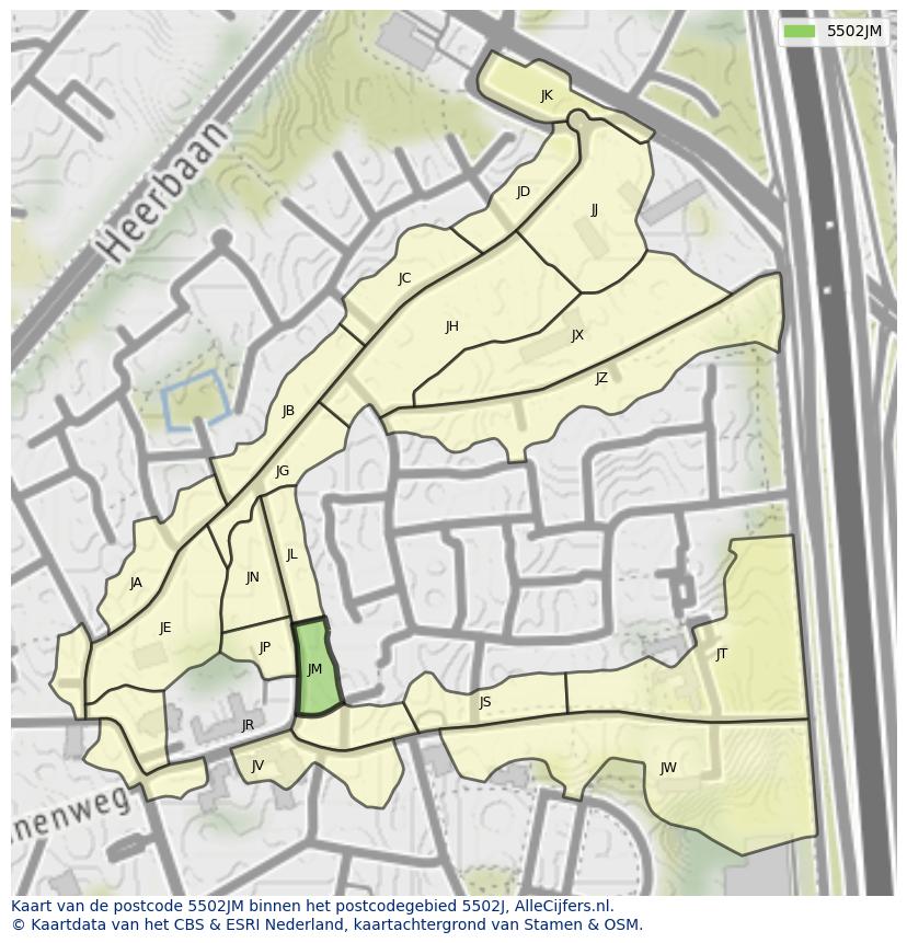 Afbeelding van het postcodegebied 5502 JM op de kaart.