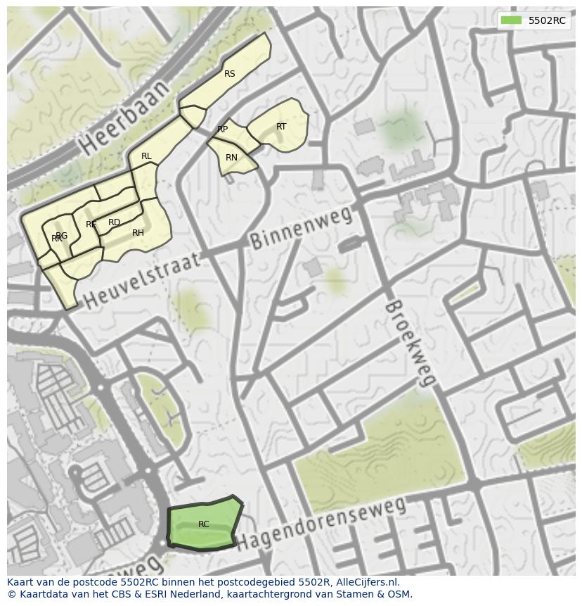 Afbeelding van het postcodegebied 5502 RC op de kaart.