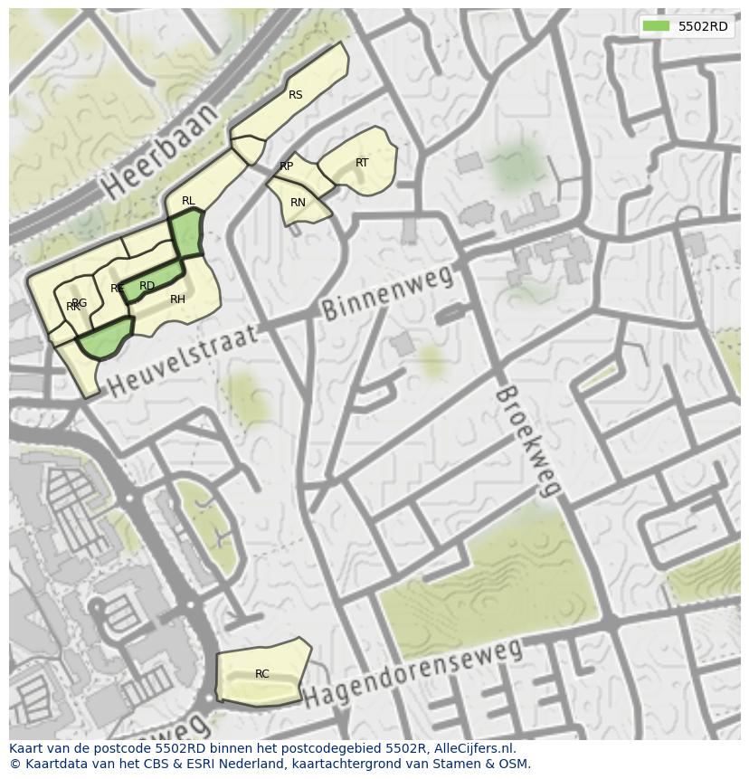 Afbeelding van het postcodegebied 5502 RD op de kaart.