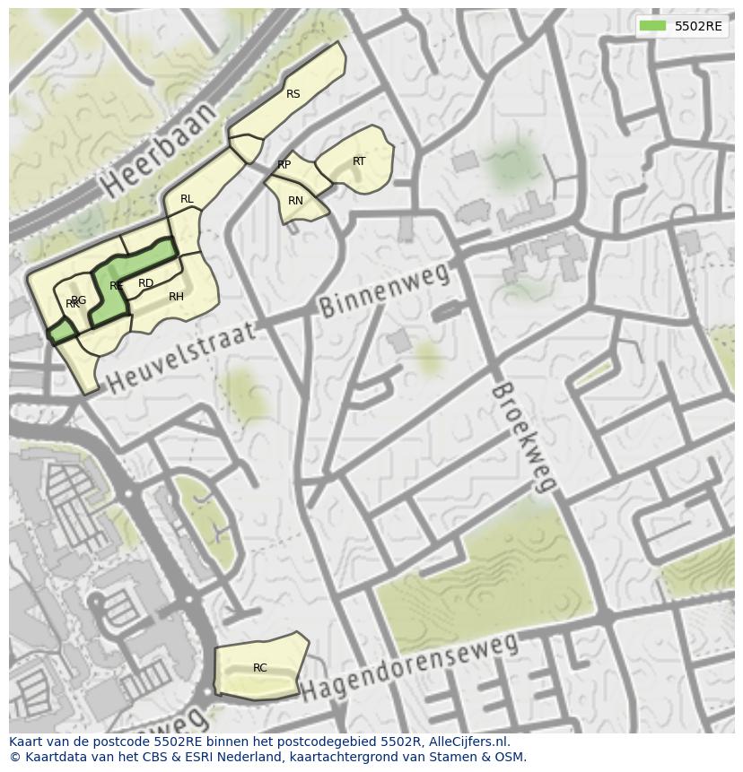 Afbeelding van het postcodegebied 5502 RE op de kaart.