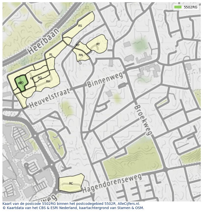 Afbeelding van het postcodegebied 5502 RG op de kaart.