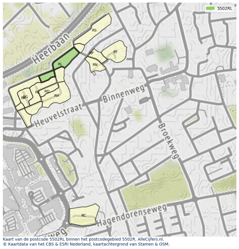 Afbeelding van het postcodegebied 5502 RL op de kaart.