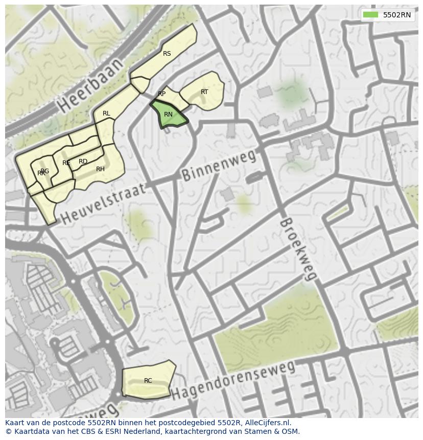 Afbeelding van het postcodegebied 5502 RN op de kaart.