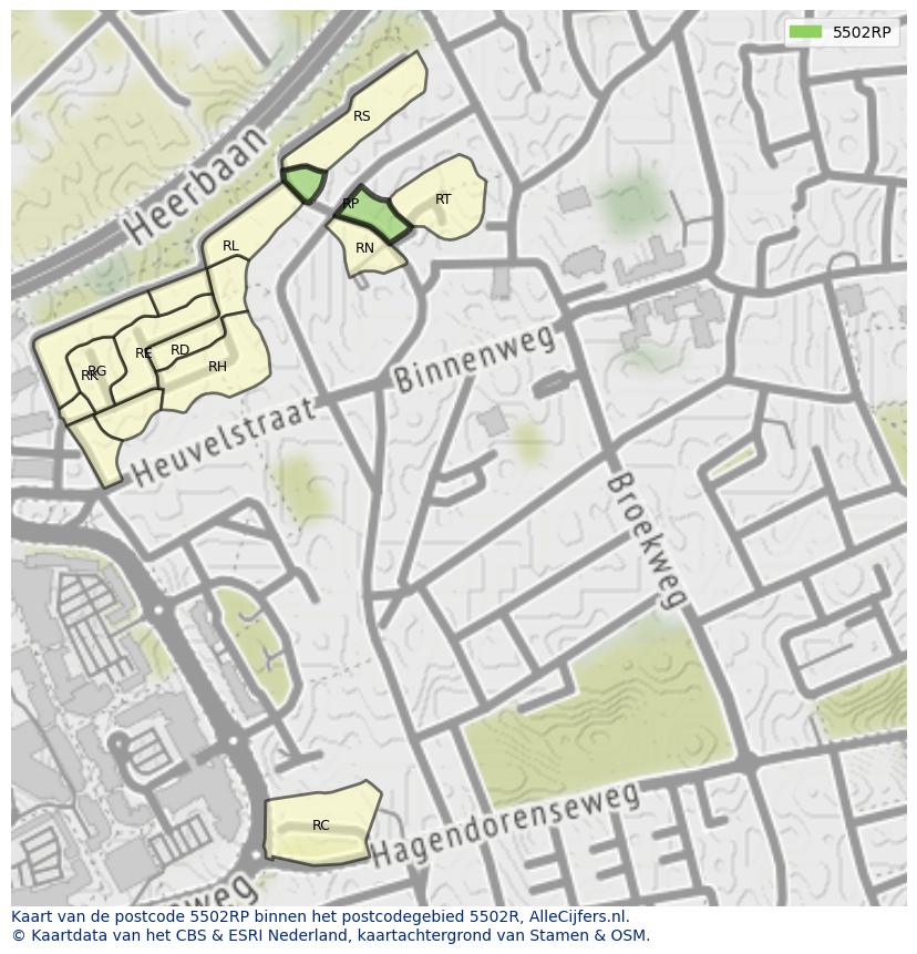 Afbeelding van het postcodegebied 5502 RP op de kaart.