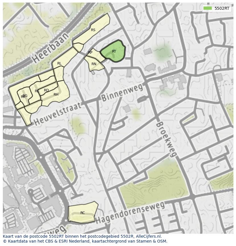 Afbeelding van het postcodegebied 5502 RT op de kaart.
