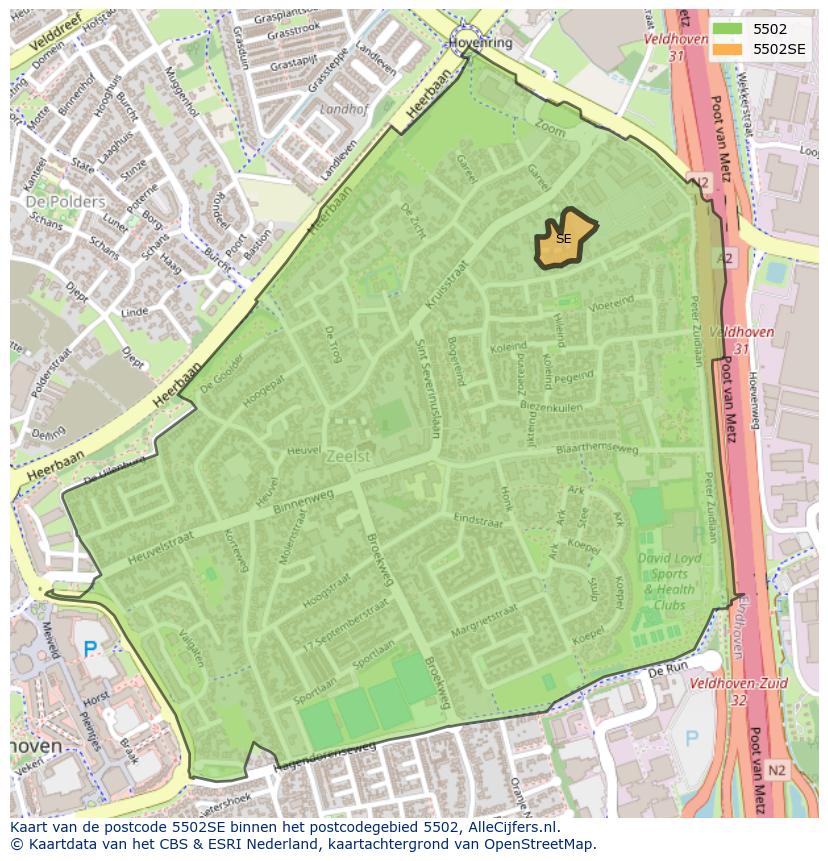 Afbeelding van het postcodegebied 5502 SE op de kaart.