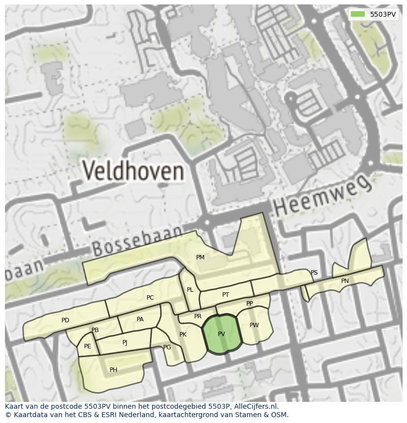 Afbeelding van het postcodegebied 5503 PV op de kaart.