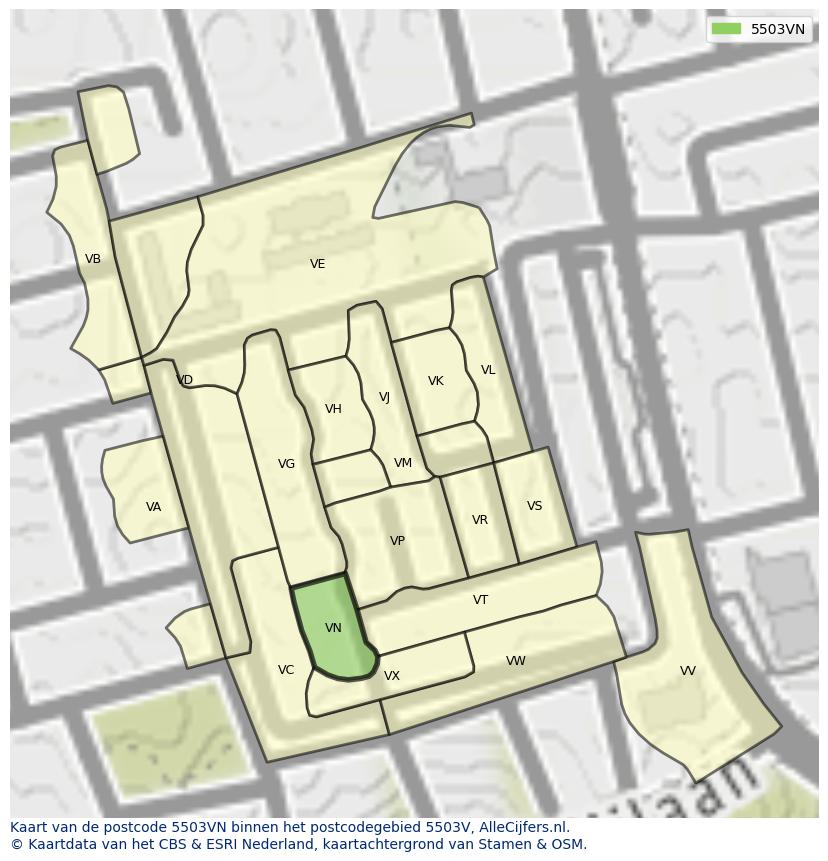 Afbeelding van het postcodegebied 5503 VN op de kaart.