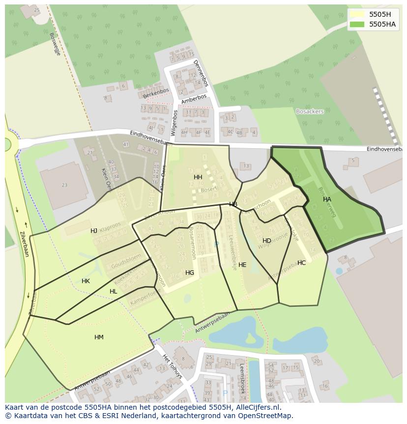 Afbeelding van het postcodegebied 5505 HA op de kaart.