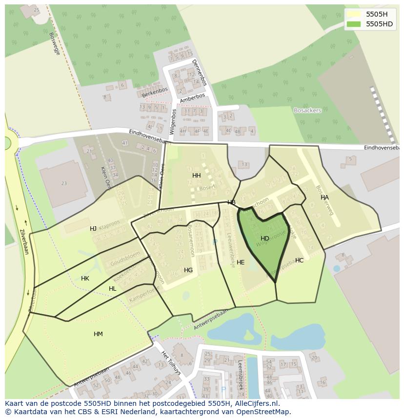 Afbeelding van het postcodegebied 5505 HD op de kaart.