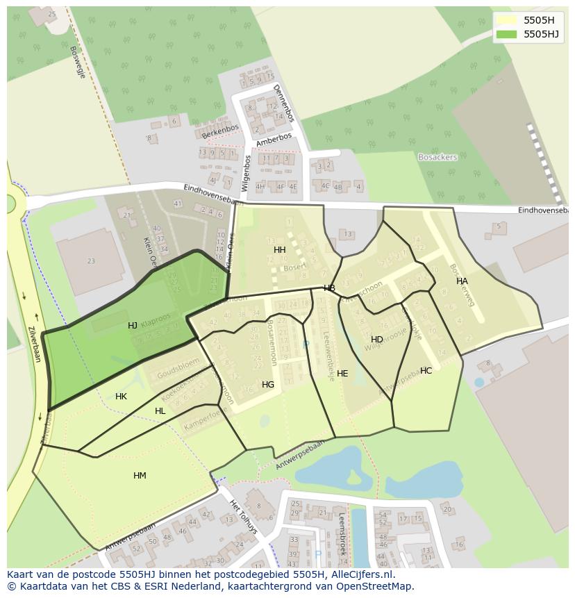 Afbeelding van het postcodegebied 5505 HJ op de kaart.
