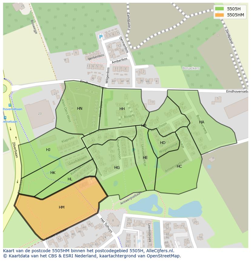 Afbeelding van het postcodegebied 5505 HM op de kaart.