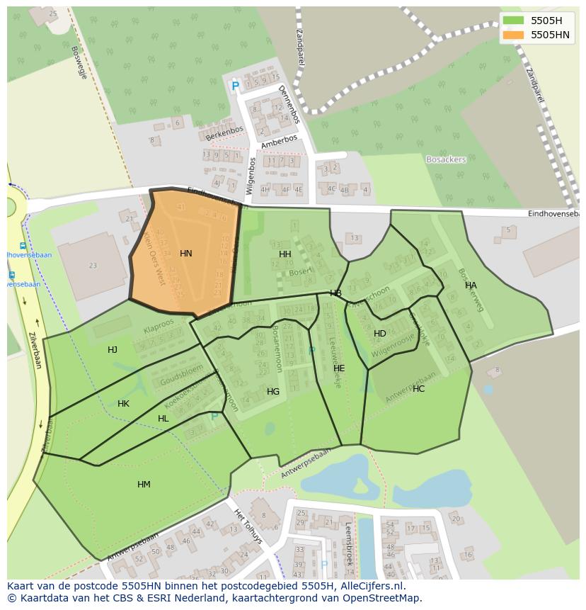 Afbeelding van het postcodegebied 5505 HN op de kaart.