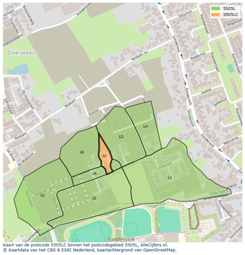 Afbeelding van het postcodegebied 5505 LC op de kaart.