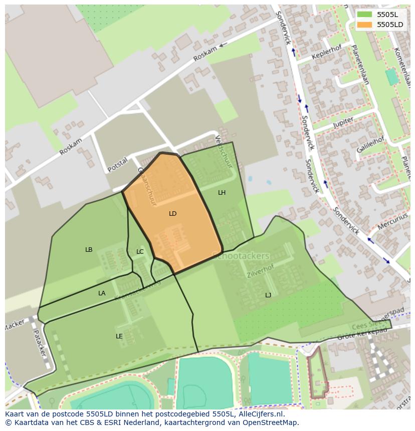 Afbeelding van het postcodegebied 5505 LD op de kaart.