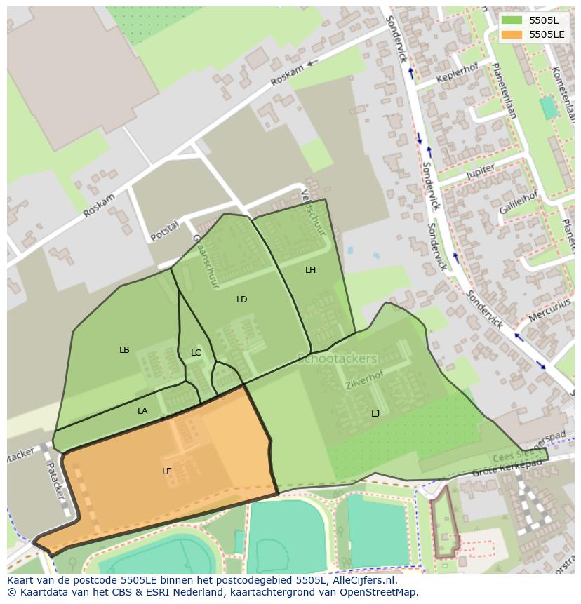 Afbeelding van het postcodegebied 5505 LE op de kaart.