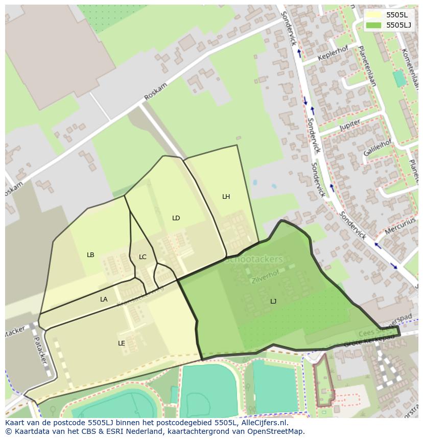 Afbeelding van het postcodegebied 5505 LJ op de kaart.