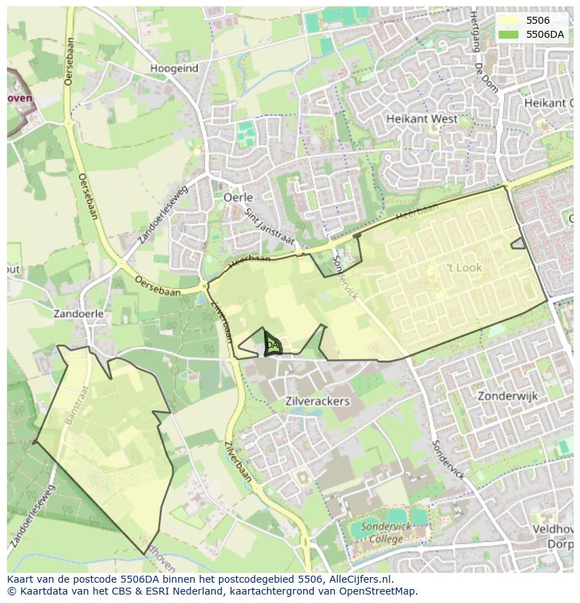 Afbeelding van het postcodegebied 5506 DA op de kaart.
