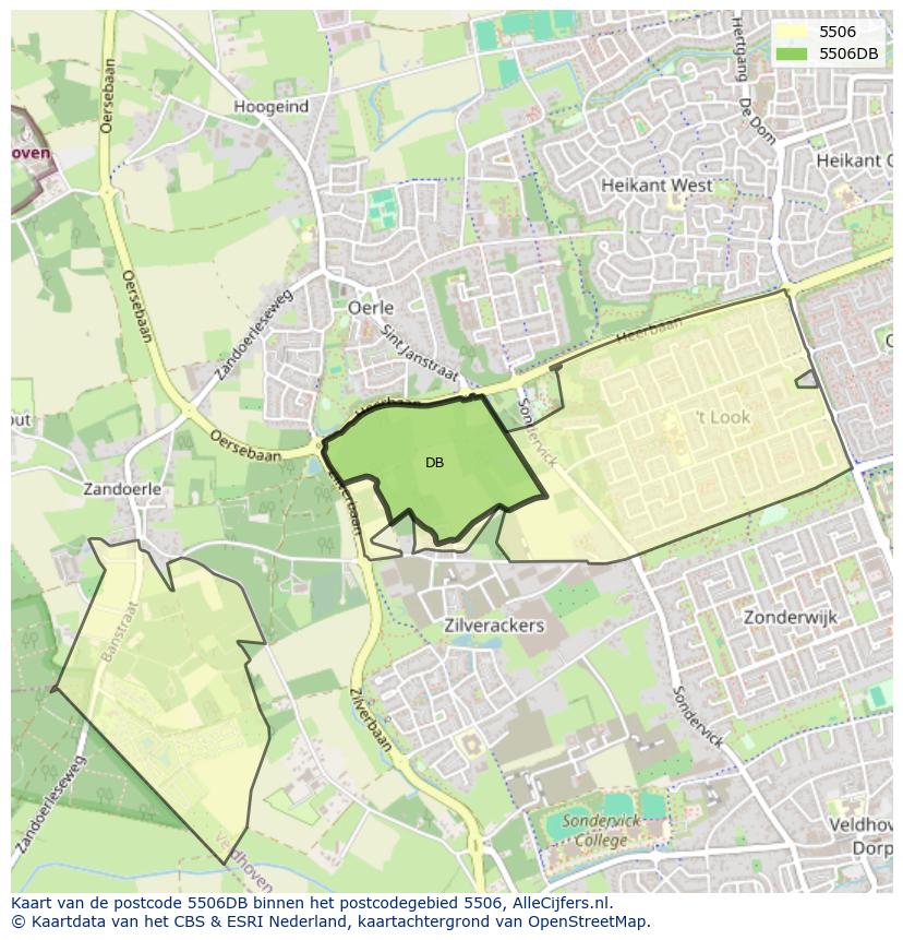Afbeelding van het postcodegebied 5506 DB op de kaart.
