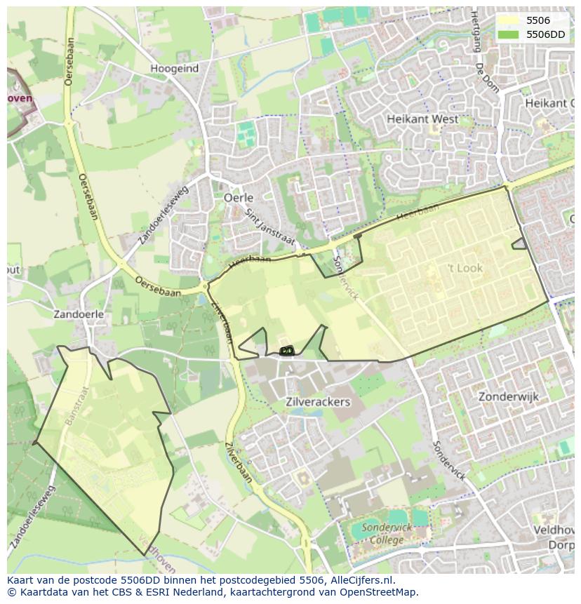 Afbeelding van het postcodegebied 5506 DD op de kaart.