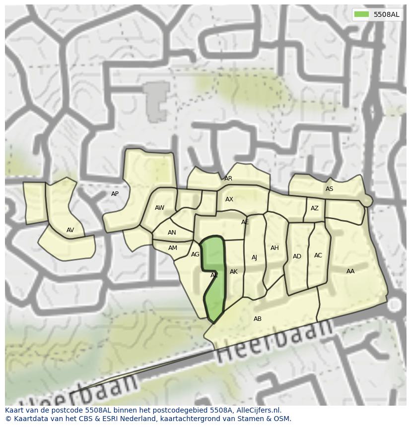 Afbeelding van het postcodegebied 5508 AL op de kaart.