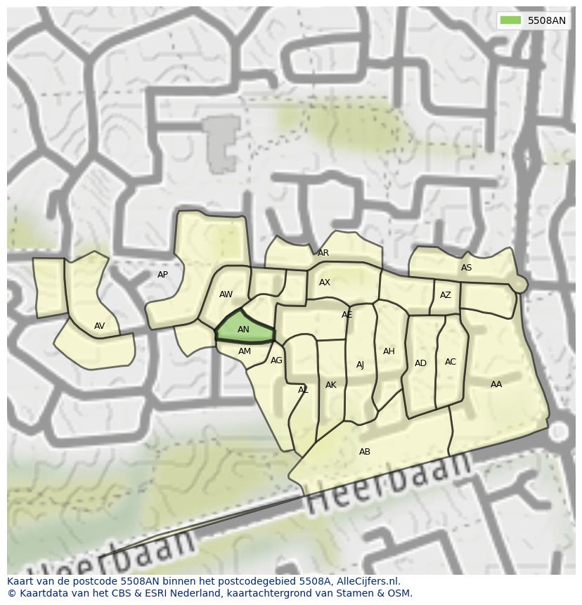 Afbeelding van het postcodegebied 5508 AN op de kaart.