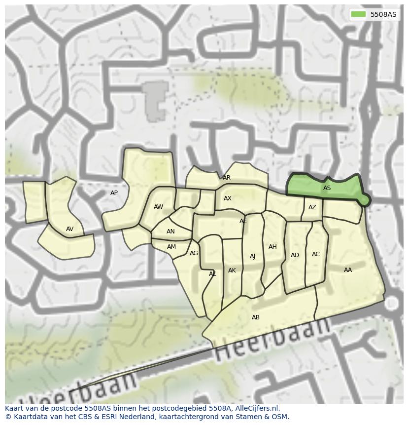 Afbeelding van het postcodegebied 5508 AS op de kaart.