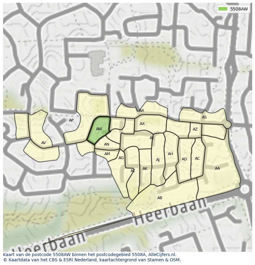 Afbeelding van het postcodegebied 5508 AW op de kaart.