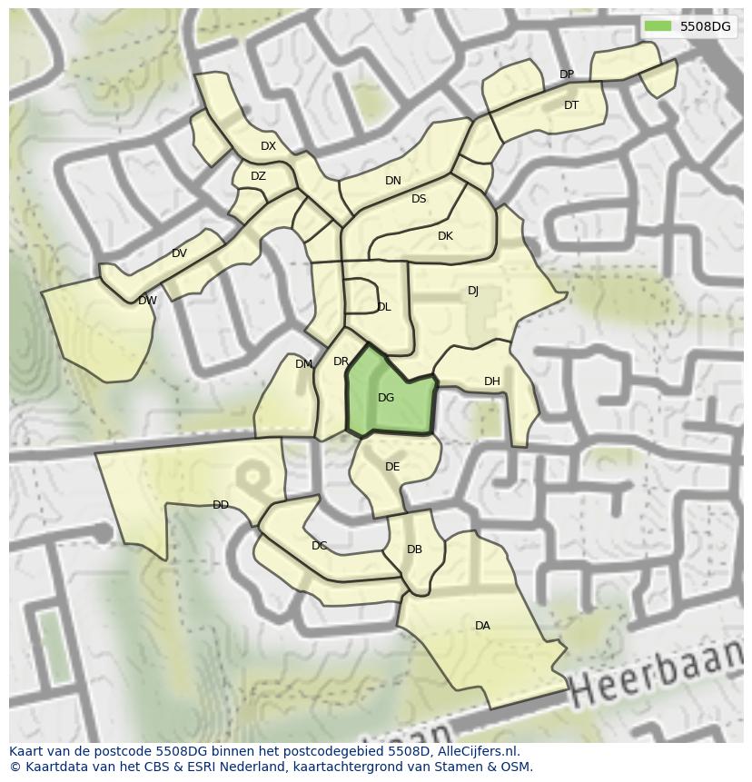 Afbeelding van het postcodegebied 5508 DG op de kaart.