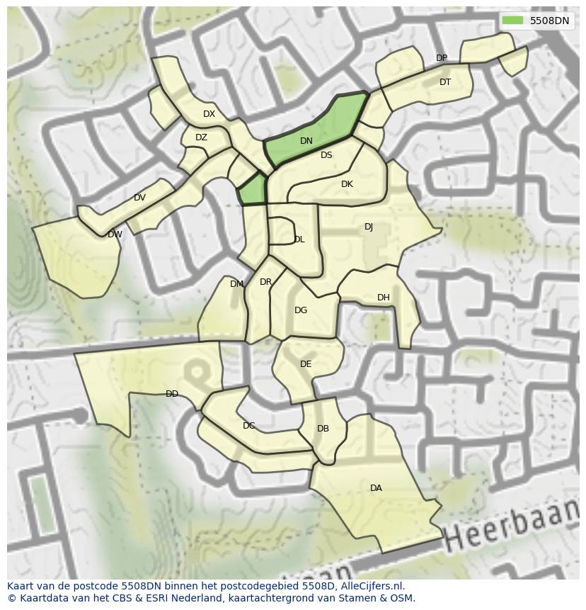 Afbeelding van het postcodegebied 5508 DN op de kaart.