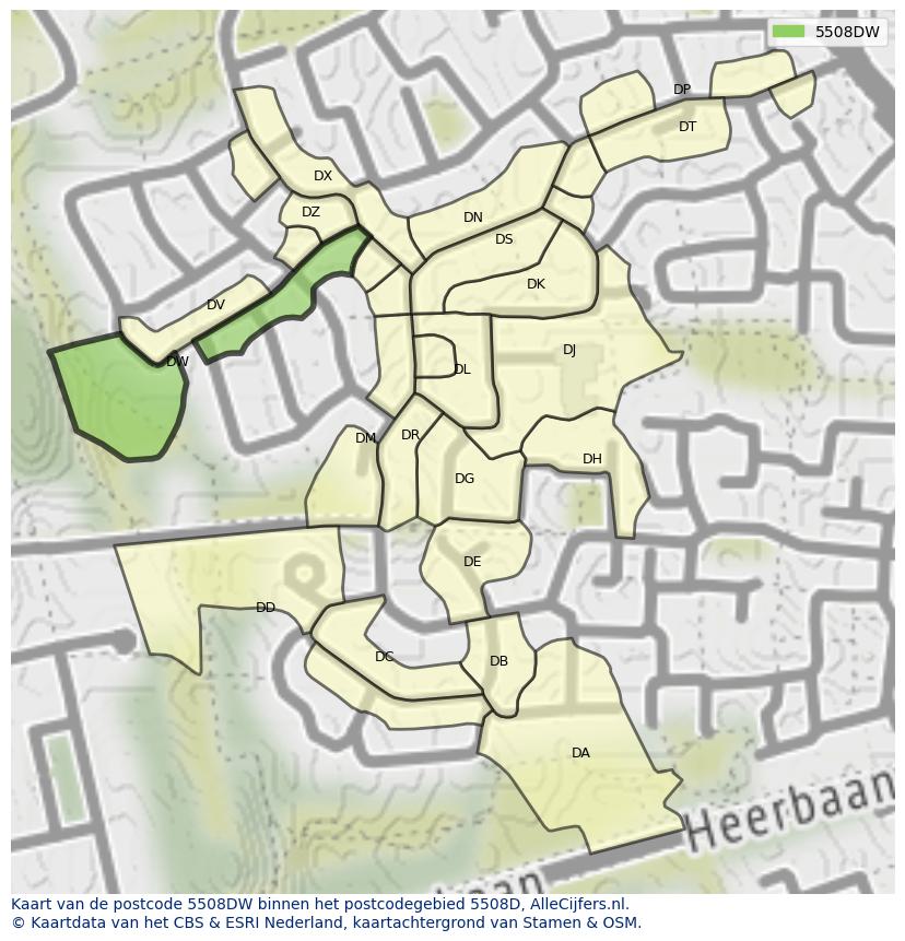 Afbeelding van het postcodegebied 5508 DW op de kaart.