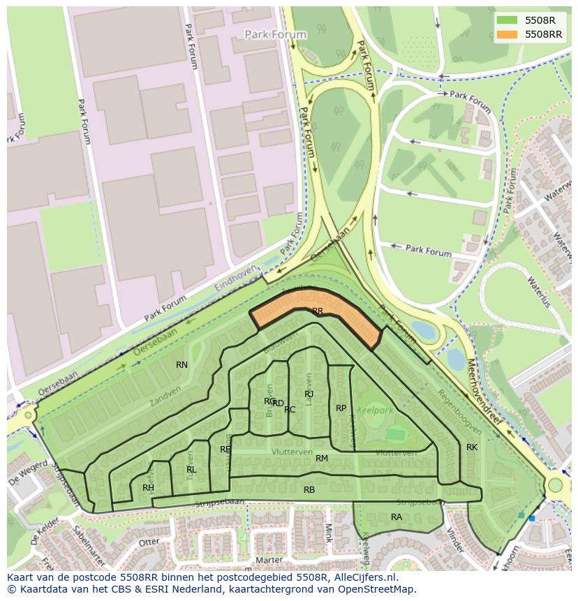 Afbeelding van het postcodegebied 5508 RR op de kaart.