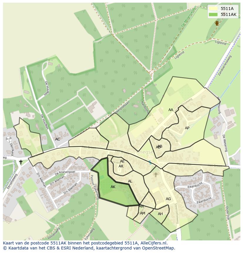 Afbeelding van het postcodegebied 5511 AK op de kaart.