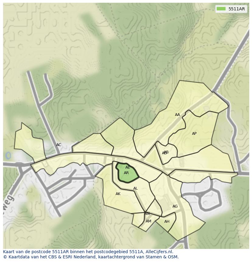 Afbeelding van het postcodegebied 5511 AR op de kaart.