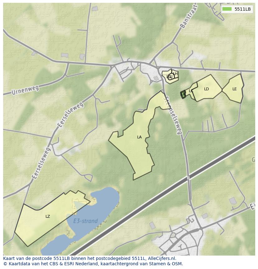 Afbeelding van het postcodegebied 5511 LB op de kaart.
