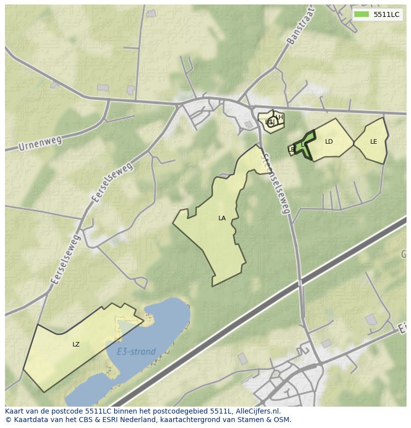 Afbeelding van het postcodegebied 5511 LC op de kaart.