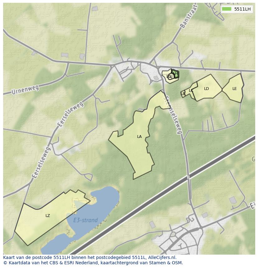 Afbeelding van het postcodegebied 5511 LH op de kaart.